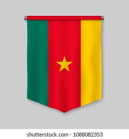 3d realistic pennant with flag of Cameroon