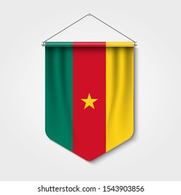 3D Realistic Pennant With Flag of Cameroon Premium Vector