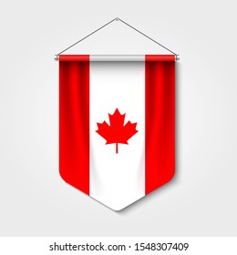3D Realistic Pennant With Flag of Canada Premium Vector