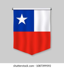 3d realistic pennant with flag of Chile