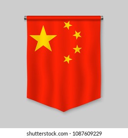 3d realistic pennant with flag of China