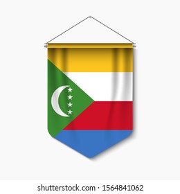 3D Realistic Pennant With Flag of Comoros Premium Vector