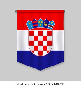 3d realistic pennant with flag of Croatia