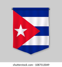 3d realistic pennant with flag of Cuba