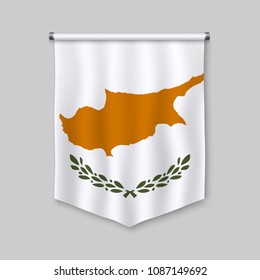 3d realistic pennant with flag of Cyprus