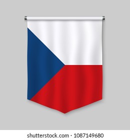 3d realistic pennant with flag of Czech Republic