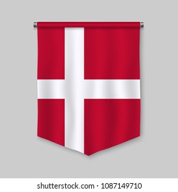 3d realistic pennant with flag of Denmark