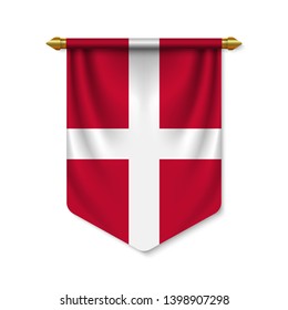 3d realistic pennant with flag of Denmark. Vector illustration
