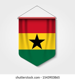 3D Realistic Pennant With Flag of Ghana Premium Vector