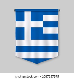 3d realistic pennant with flag of Greece