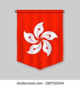 3d realistic pennant with flag of Hong Kong