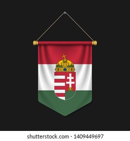 3d realistic pennant with flag of Hungary