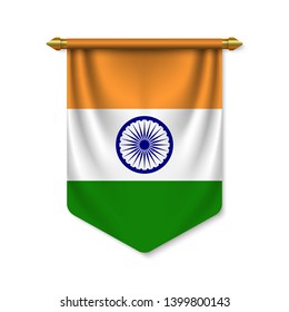 3d realistic pennant with flag of India. Vector illustration