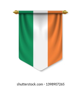 3d realistic pennant with flag of Ireland. Vector illustration