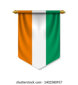 3d realistic pennant with flag of Ivory Coast. Vector illustration