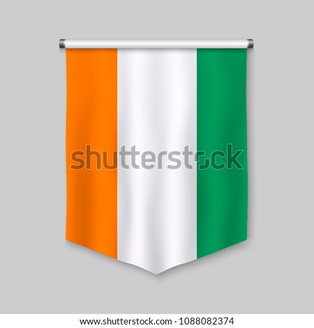 3d realistic pennant with flag of Ivory Coast
