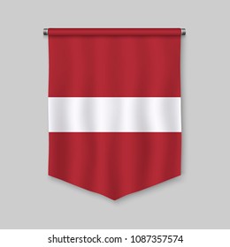 3d realistic pennant with flag of Latvia