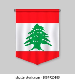 3d realistic pennant with flag of Lebanon