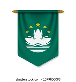 3d realistic pennant with flag of Macau. Vector illustration