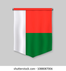 3d realistic pennant with flag of Madagascar
