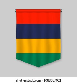 3d realistic pennant with flag of Mauritius
