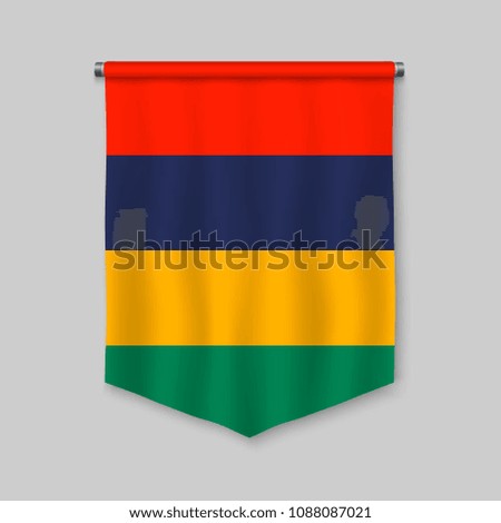 3d realistic pennant with flag of Mauritius