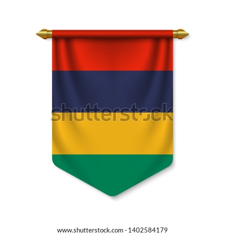3d realistic pennant with flag of Mauritius. Vector illustration