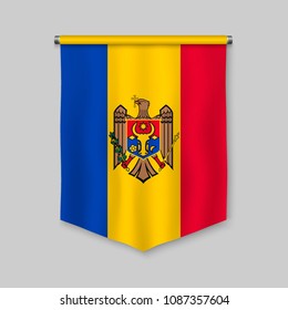 3d realistic pennant with flag of Moldova