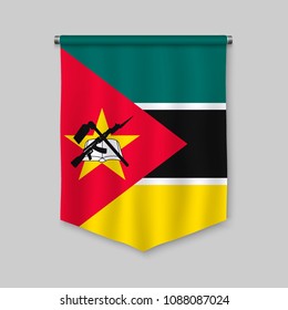3d realistic pennant with flag of Mozambique