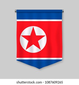3d realistic pennant with flag of North Korea