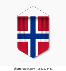 3D Realistic Pennant With Flag of Norway Vector