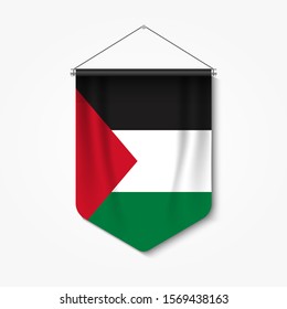 3D realistic pennant with flag of Palestine Premium Vector