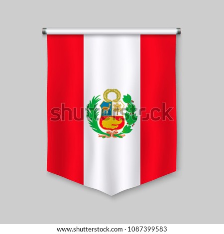 3d realistic pennant with flag of Peru