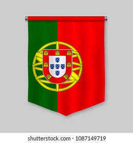 3d realistic pennant with flag of Portugal