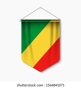 3D Realistic Pennant With Flag of Republic of the Congo Premium Vector