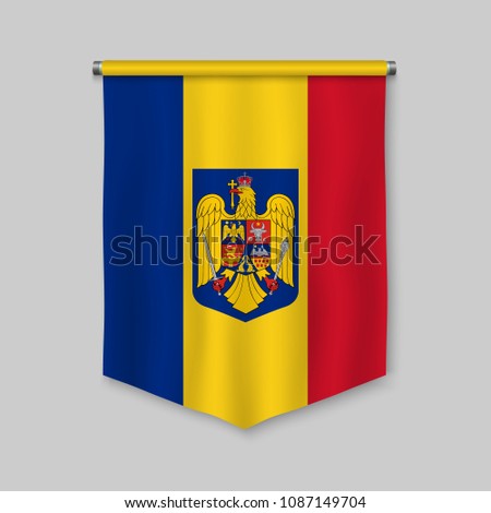 3d realistic pennant with flag of Romania
