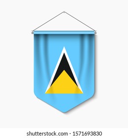 3D Realistic Pennant With Flag of Saint Lucia Premium Vector