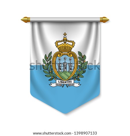 3d realistic pennant with flag of San Marino. Vector illustration