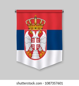 3d realistic pennant with flag of Serbia