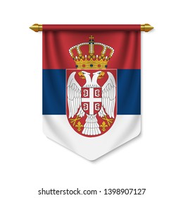 3d realistic pennant with flag of Serbia. Vector illustration