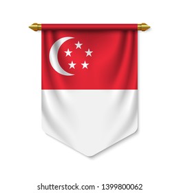 3d realistic pennant with flag of Singapore. Vector illustration