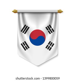 3d realistic pennant with flag of South Korea. Vector illustration