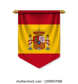 3d realistic pennant with flag of Spain. Vector illustration