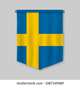 3d realistic pennant with flag of Sweden