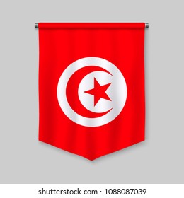 3d realistic pennant with flag of Tunisia