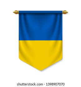 3d realistic pennant with flag of Ukraine. Vector illustration