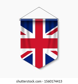 3D Realistic Pennant With Flag of United Kingdom Premium Vector