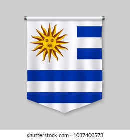 3d realistic pennant with flag of Uruguay