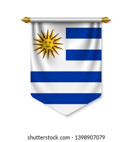 3d realistic pennant with flag of Uruguay. Vector illustration