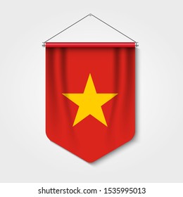 3D realistic pennant with flag of Vietnam Premium Vector